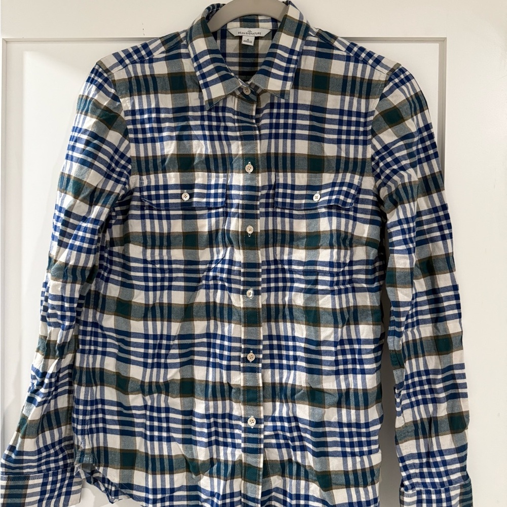 L.L. Bean Blue and Green Plaid Button-Down Shirt